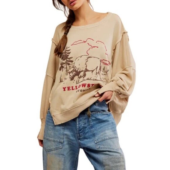 We The Free Tops - Free People Graphic Camden Yellowstone Wyoming Bison Oversized Retired S $98